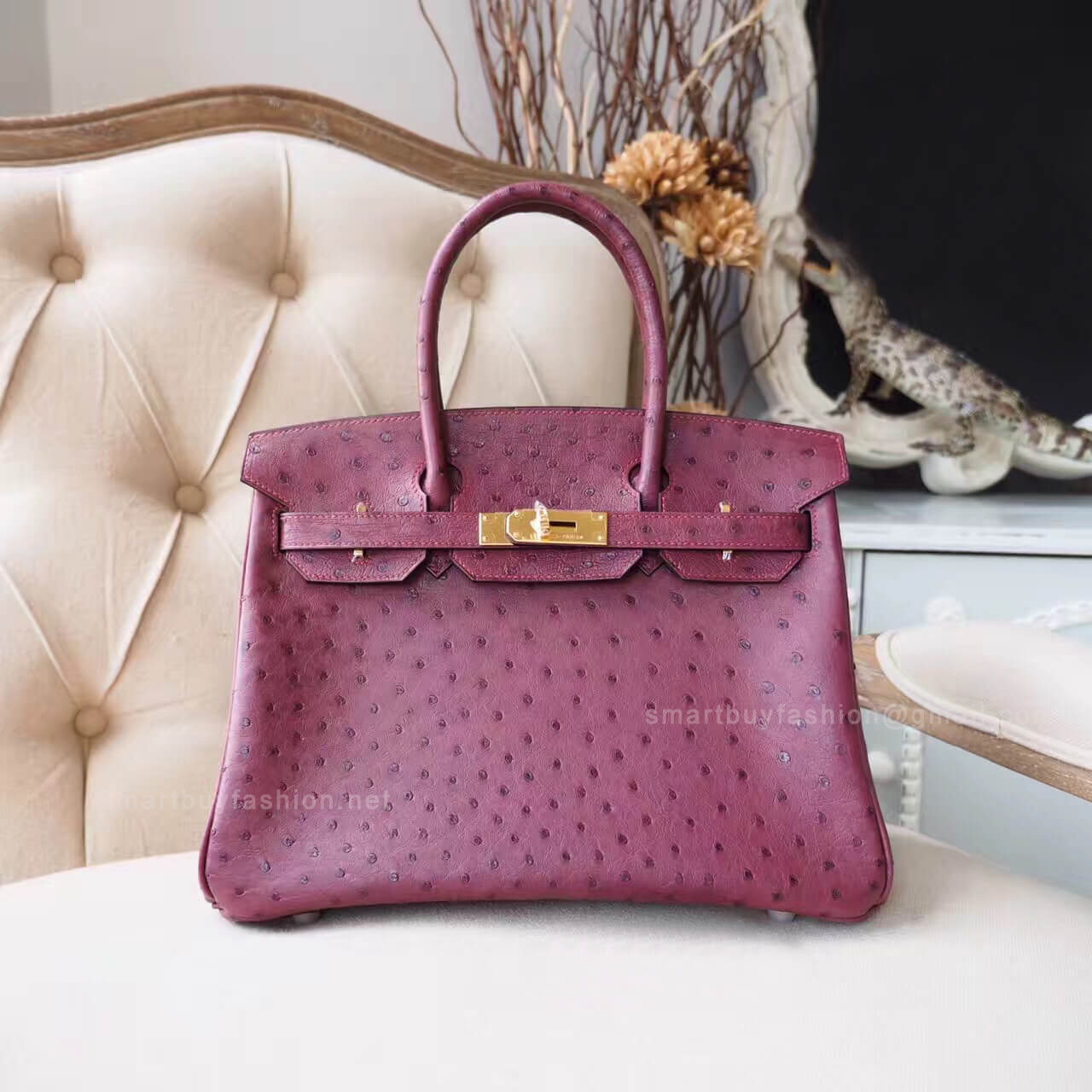 Hermes Birkin 30 Handbag in ck57 Bodeaux Ostrich GHW